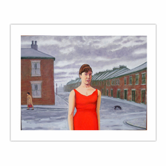 ‘Geordie Girl in a red dress’, (2011). Oil on linen, 90 x 120 cm (8×10)